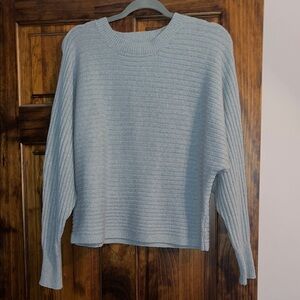 Pink Rose Powder Blue Ribbed Crewneck Sweater